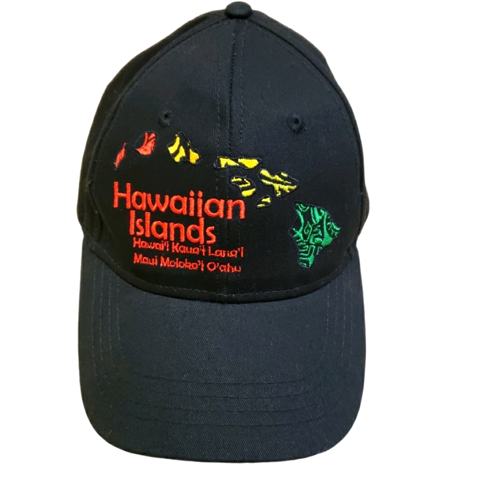 Hawaiian Islands Snapback Trucker Hat Cap Black Rainbow Headwear Black